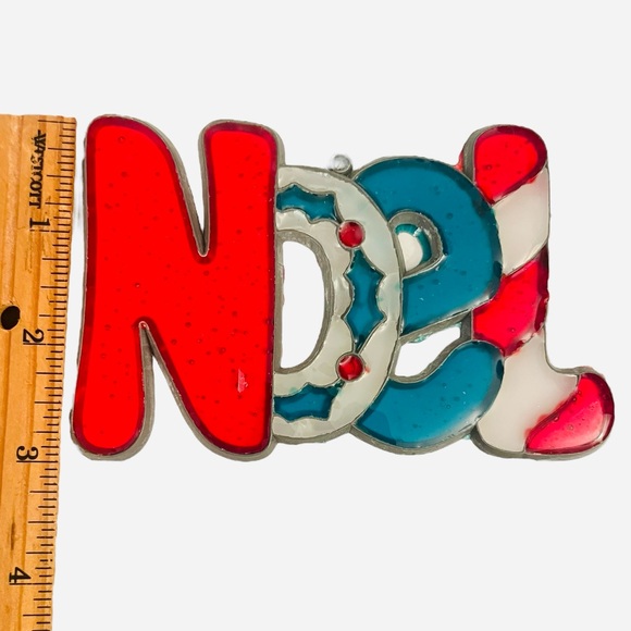 6 Vintage Suncatcher Christmas Ornament Faux Stained Glass Noel Wreath Candle 4" - Picture 6 of 14